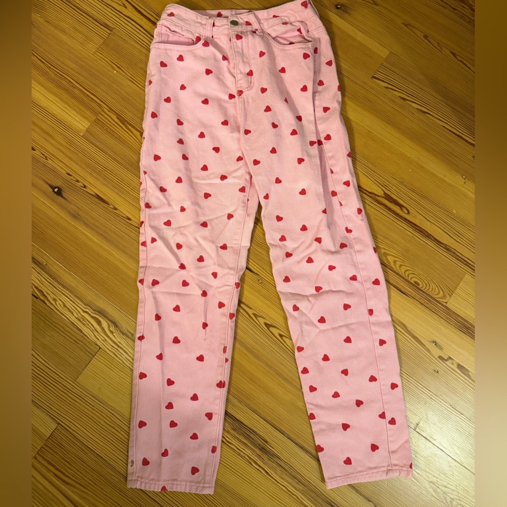 SHEIN Pink Heart Print Pants